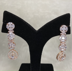 Stylish Rose Gold Plated Designer Clear Jhumka American Diamond Cubic Zirconia CZ Indian Wedding Bridal Earrings Evening Cocktail