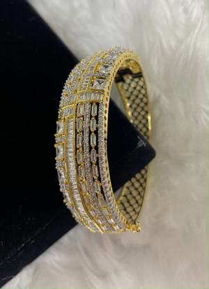 Gold Plated Clear CZ Cubic Zirconia Bangle Evening Cocktail Imitation Jewelry Indian Wedding Bridal Necklace Set Bijoux 2.2