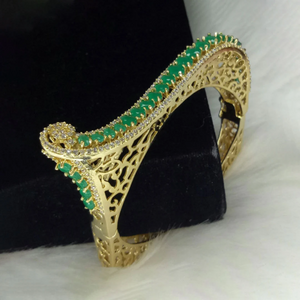 Gold Dark Green CZ Cubic Zirconia Bangle Size 2.4 in Evening Cocktail Imitation Jewelry Indian Wedding Bridal Necklace Set Bijoux