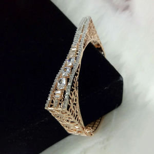 Rose Gold Plated Clear CZ Cubic Zirconia Bangle Size 2.4 Evening Cocktail Imitation Jewelry Indian Wedding Bridal Necklace Set
