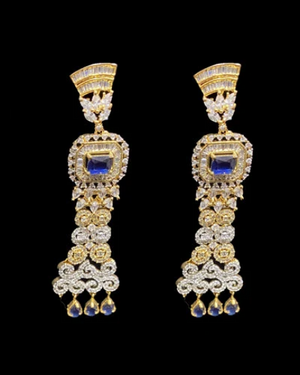 Stylish Gold Plated Designer Sapphire Blue American Diamond Cubic Zirconia CZ Indian Wedding Bridal Earrings Evening Cocktail
