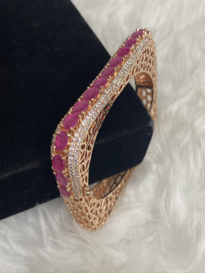 Rose Gold Plated Ruby Red CZ Cubic Zirconia Bangle Size 2.2 Openable Evening Cocktail Imitation Jewelry Indian Wedding Bridal Necklace Set Bijoux