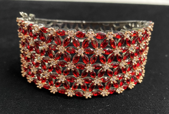 Silver Plated Red Ruby Stone Bangle Size 2.4 Openable Evening Cocktail Imitation Jewelry Indian Wedding Bridal Necklace Set Bijou4