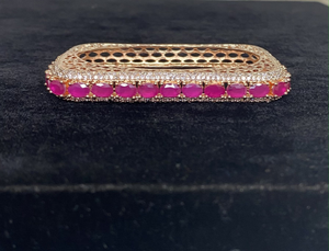 Rose Gold Plated Ruby Red CZ Cubic Zirconia Bangle Size 2.2 Openable Evening Cocktail Imitation Jewelry Indian Wedding Bridal Necklace Set Bijoux
